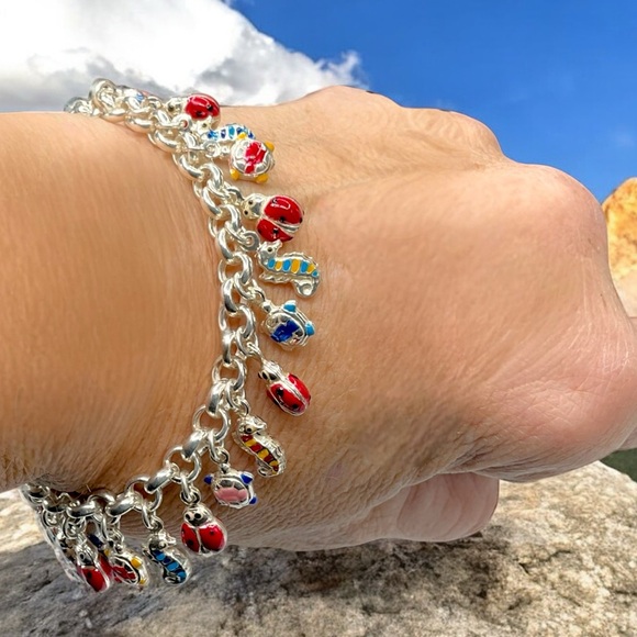 🌺Vintage Sterling & Enamel Charm Bracelet - Picture 8 of 11